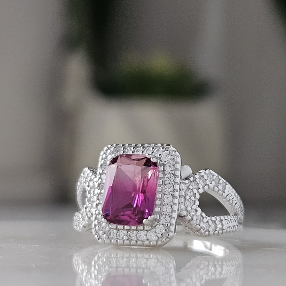 Pink Topaz Radiant Gemstone Ring, 925 Sterling Silver Charmed Aroma - Picture 3 of 5